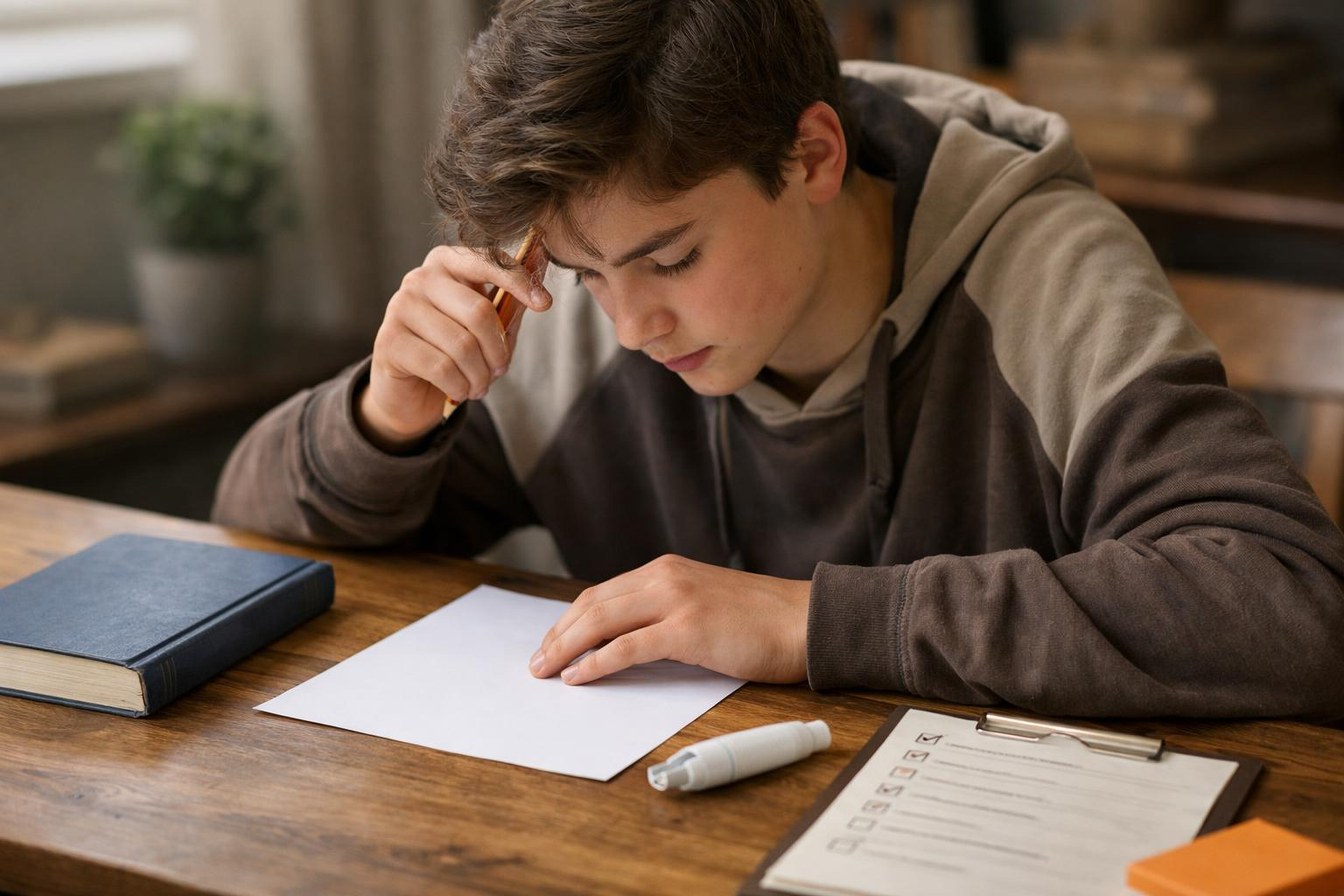 Un collégien organise ses devoirs et ses révisions par matière