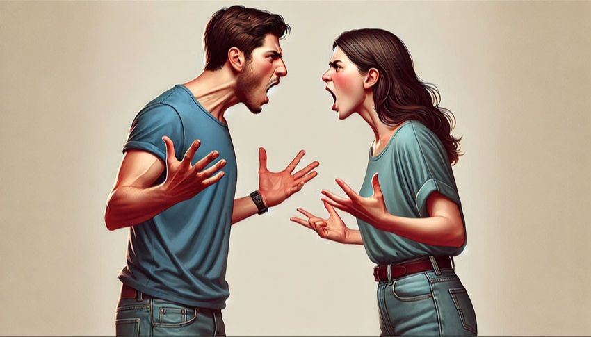 Un homme et une femme s'invectivent