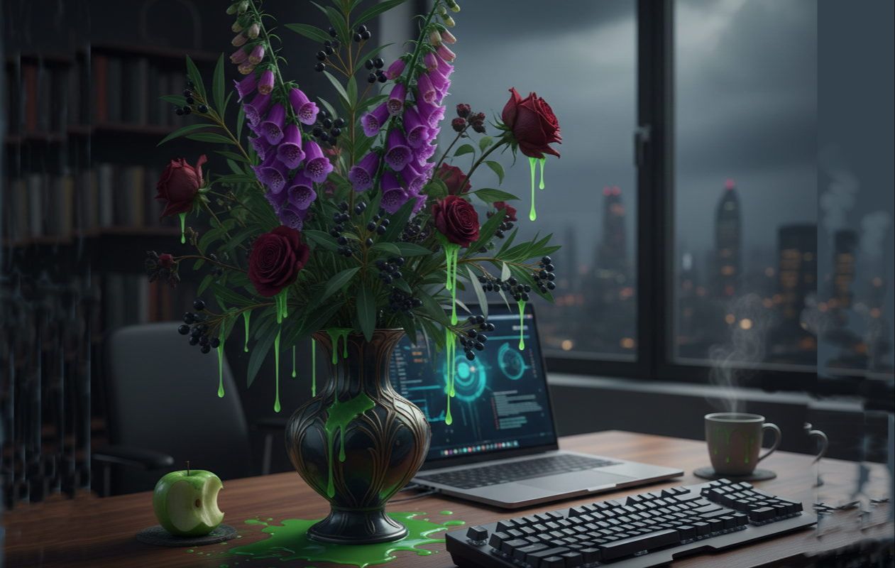 Poisoned plant next to a computer